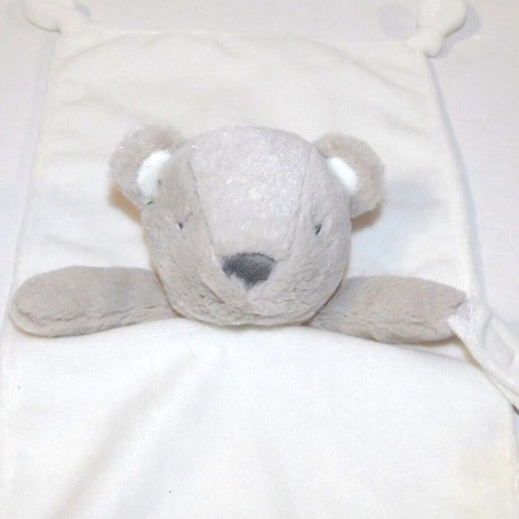 Carter's Gray Rattle Bear White Security  Blanket Pacifier Holder Plush Lovey - Picture 1 of 6